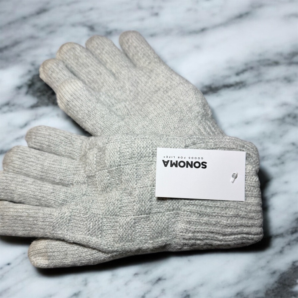 New Sonoma Gloves Women's Gray Basket Weaved Winter Knit Gloves Outdoor